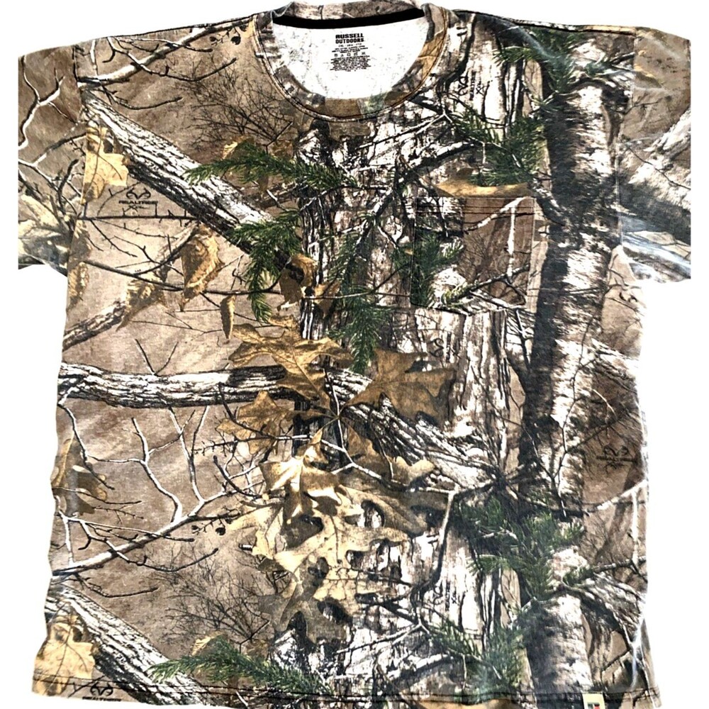 Russell Outdoors Men's Mossy Oak Camo Shirt 2XL Pocket